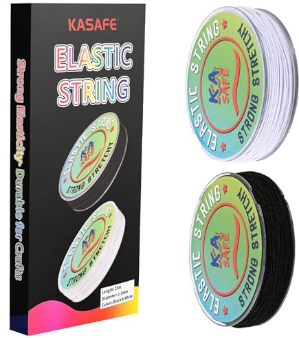 KASAFE Gummiband für Armbänder 1mm 2-Farben-Set (Schwarz/Weiß) - Gesamtlänge 50m (jeweils 25m pro Farbe), 3-Latexdrähte Hypoallergen Knotenfrei für Schmuckherstellung, Basteln & Anfänger-Familien