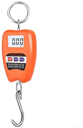 Báscula electrónica portátil con capacidad de carga de 200 kg, gancho de acero, pantalla LCD con unidad de conmutación entre kg lb N para medición precisa de objetos pesados (naranja)