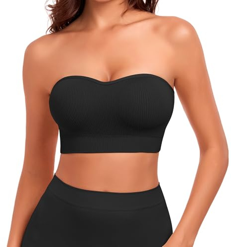 SIMIYA Wireless Strapless Bras for Women Push Up Bandeau Bra Non Slip Seamless Padded Bralette Clear Straps Tube Top Bra