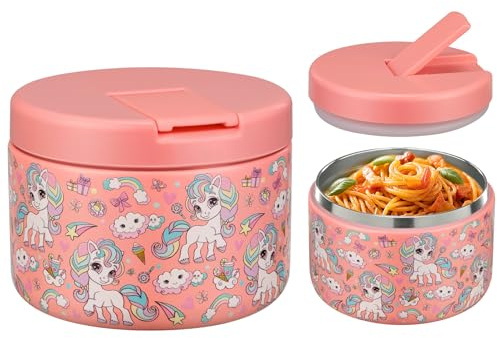 Itslife Boîtes Alimentaires Isothermes, 350ml Boîte Isotherme Repas Chaud, Thermoisolant Boîte avec couvre boucle, Porte Aliments en Acier Inoxydable à Double Couche pour Ecole,Bureau, Licorne