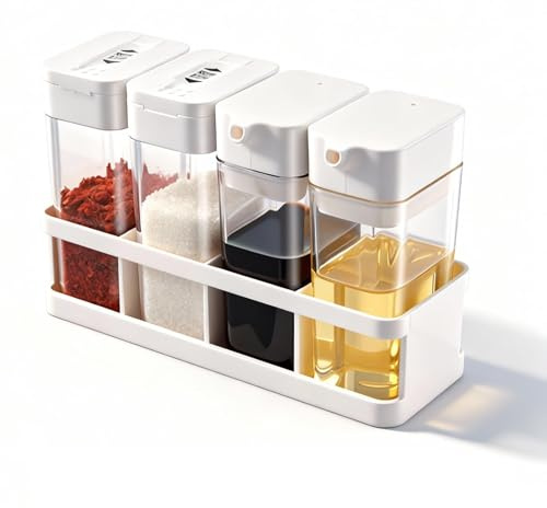 Lot de 4 Pots à Épices Vides en Plastique avec Couvercle, Flacons Distributeurs D'huile Anti-Fuite, Salieres et Poivrieres, Récipient D'assaisonnement Transparent, pour Cuisine Camping Voyage BBQ