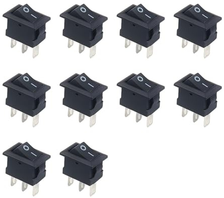 10Pcs Wipptaster, Mini Kippschalter Wippschalter Bootform Wipp-Kippschalter Geräteschalter Snap-in Druckschalter Einbauschalter Klein Eingebettet Rechteckig 10 x 15 mm 2 Polig (B)