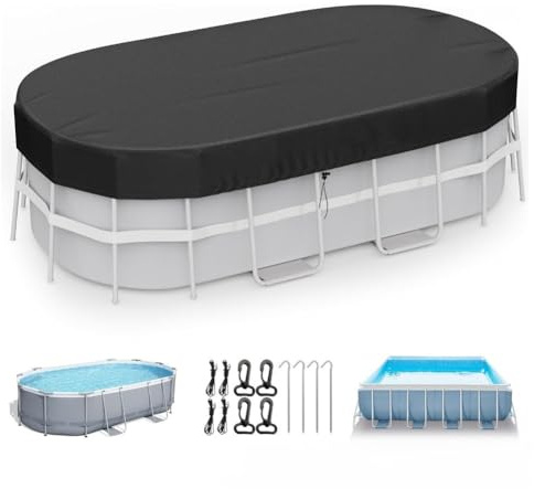 Gettimore Bâche rectangulaire pour piscine hors sol avec kit d'accessoires, matériau 420D, pour piscines gonflables de 2,1 x 3 m, 2,1 x 4 m, 2,4 x 4,3 m, 3 x 4,9 m, cadre en métal, noir