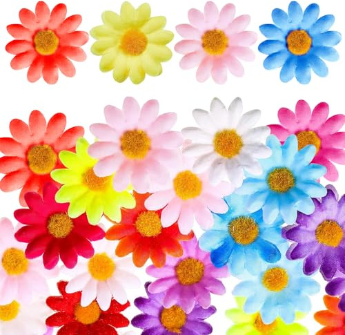 100 Piezas Margaritas Artificiales de Colores, Cabeza de Flores Artificiales Coloridas, Flor Margarita Artificiale para Bricolaje, Manualidades, Bodas, Hogar, álbumes de Recortes, Guirnaldas