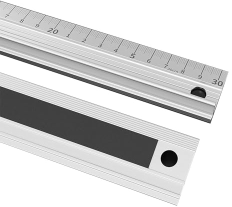 1 Pcs 30cm Aluminum Cutting Ruler, Non-Slip Raised Edge Grip with Protective Guard, Metal Ruler for Craft DIY and Precision Measurement, Cutting Guide Tool for Workshop and Hobby Projects