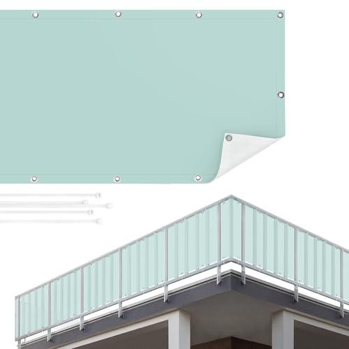 Balkon Sichtschutz Türkis 90 x 100 cm inkl. Kabelbinder Wetterfest Blickschutz Balkonverkleidung Balkonbespannung Sonnenschutz Balkongeländer Windschutz Terrasse Garten Deko Ideen Mint TEXBS_1145