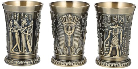 MALUGOGO Juego de 3 Copas de Vino de Metal Diseño Egipcio Antiguo en Bronce, Ideales para Uso en Hogar y Eventos