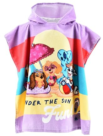 PAW PATROL Kinder Badeponcho mit Kapuze, Junge Mädchen Chase und Rubble Design, 100% Baumwolle, Schnelltrocknend, 55x110 cm, Handtuch, Strandtuch