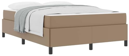 mtlskopl Cadre de lit avec matelas - 140 x 200 cm - Cappuccino - Ensemble complet en bois et tissu - Lit rembourré moderne avec sommier à lattes et matelas à ressorts ensachés pour chambre à coucher