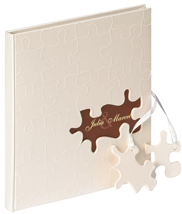 walther design Libro degli Ospiti in Lino Bianco con Ritaglio e goffratura, Puzzle di Nozze GB-173