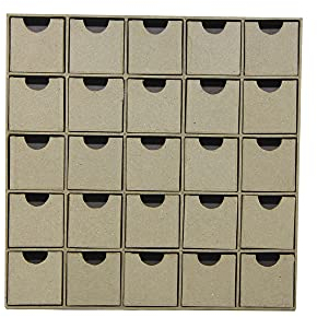 Décopatch HD018O - kleine Regal - Adventskalender - Adventregal mit 25 Schubladen aus Pappmaché, 5 x 25 x 25 cm, Kartonbraun zum Verzieren, 1 Stück