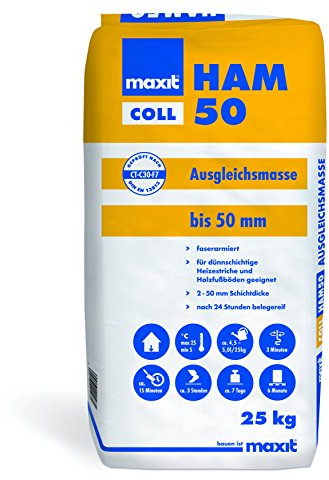 MAXIT coll HAM 50 - livellante per legno | 25 kg | Pasta livellante per pavimenti in PVC, linoleum, sughero e legno | composto livellante autolivellante, livellante per pavimenti in legno