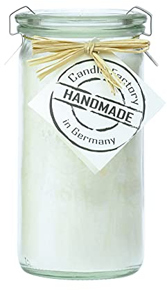 Candle Factory Mini Jumbo Duftkerze aus pflanzlichem Stearin im hitzebeständigen Glas der Marke Weck®, ca. 70h Brennzeit, Duft: duftneutral