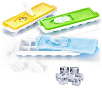 Buffer Quality | Silicone Ice Cube Tray With Lid - Ice Cube Trays With Non-stick, Non-spill - Ice Trays For Whiskey Coctail Water Chocolate - Bpa Free - Ice Molds With Stackable Lids Square, 12 Ices