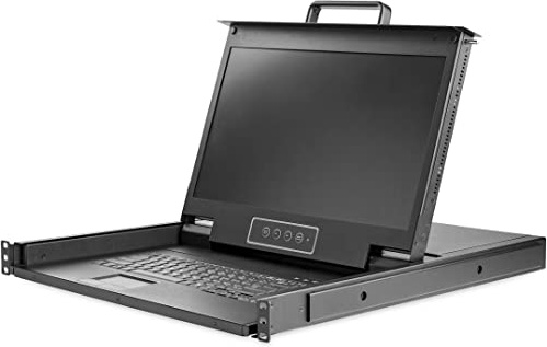 StarTech.com 1 HE KVM Konsole für Server Racks - VGA KVM - 17,3in - 1080p HD | Rackmount Konsole, Ein-Port KVM, US QWERTY Tastatur, Breitbild 16:9, integriertes Netzteil, 44.230 MTBF