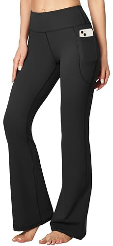Heathyoga 28''/30/32 Yoga Pants Women Wide Leg Yoga Pants with Pockets for Women Flare Leggings Bootcut Work Dress Pants Black