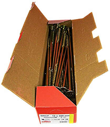 KLIMAS Holzschrauben Torx - Tellerkopfschrauben TX Gelb - Flachkopfschrauben Holz - Schrauben Set für Dachkonstruktion - 10x300 mm - 25 Stück