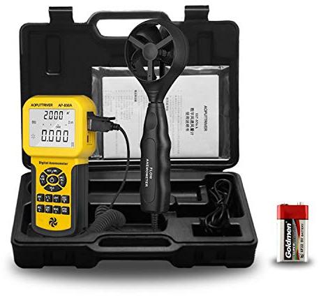 Pro HVAC Anemometer, Handheld CFM Meter Connect to PC with Backlight Max/Avg/Min Functions for Measuring Wind Speed Air Velocity, Temperature Air Flow Meter CFM Meter-AP-856A