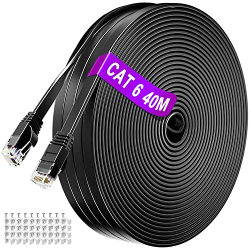 Cavo Ethernet 40 m ad alta velocità Cat 6 UTP 250 MHz impermeabile per router PS4/5 switch (40 clip), piatto 1000 Mbps