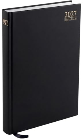 PaulStore 2027 Desk Diary A4 A5 A6 | 2027 Planner Week to View & Page a Day | Hardbacked Executive Journal for Office, Home & School (Black, A5 Day A Page)