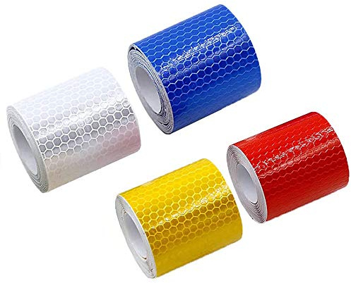 Ruban réfléchissant,4 Rouleaux de Ruban de sécurité réfléchissant de 5 cm x 3 m,Ruban de marquage de sécurité,Ruban réfléchissant d'avertissement adapté au véhicule,Voiture,remorque (4 Couleurs)
