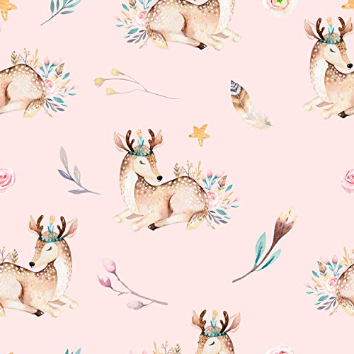 decomonkey Fototapete selbstklebend Kinder Kinderzimmer Tapetenrolle 10 m Tapete Vliestapete Deko Panel Modern Design Wanddeko Wandtapete | Tiere Reh Blumen