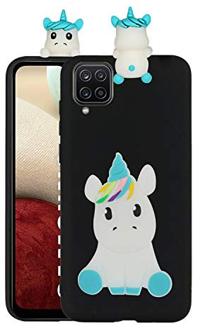 HopMore Kompatibel mit Samsung Galaxy A12 Hülle Dünn Silikon Weich Gel 3D Tier Motiv Slim Case Stoßfest Handyhülle Samsung A12 Silikonhülle Schutzhülle Cover - Schwarzes Einhorn