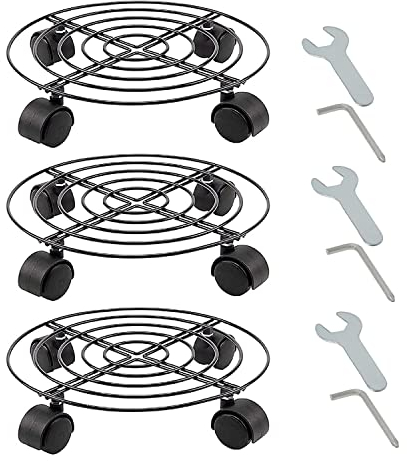 HAYAN 3 Pack 30cm Metal Plant Caddy with Brake Wheels, Heavy Duty Garden Plant Pot Dolly, Iron Potted Round Flower Pot Rack on Roller, Rolling Plant Stand Dolly for Indoor & Outdoor