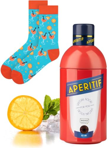 soxo Aperol Calze Donna - Spritz Gadget - Prosecco Idee Regalo Amica 35-40 | calzini in cotone, socks colorati, motivi divertenti e simpatici, occasione compleanno speciale,