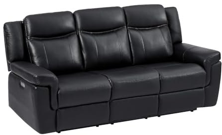 Vente-unique-Divano relax elettrico 3 posti in Pelle con ripiano Nero - KENNETH