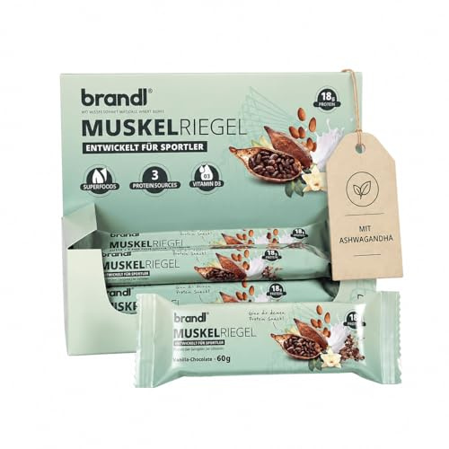 Eiweiß-Riegel für Sportler ohne künstliche Süßstoffe – Proteinriegel mit 18g Eiweiß aus 3 Quellen – Protein Snack mit Superfoods by brandl® – 12 x 60g Fitness-Riegel – Protein Bar nach dem Training