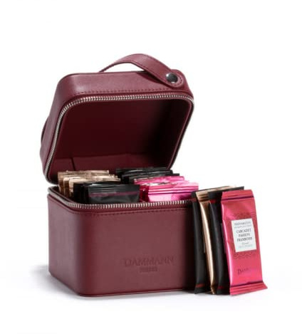 Dammann Frères | Coffret Journay | Cofanetto Tè & Tisane Assortite | Beauty in Pelle Regalo Tè in Bustine | Tè Nero, Karkadè e Tisane - 72 Gr | 32 Bustine Cofanetto Regalo Thé