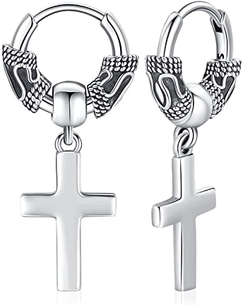 Kreuz Ohrringe Herren Silber 925 Creolen Ohrringe mit Kreuz Anhänger Kreuz Ohrstecker Hängend Kreuz Creolen Medizinischer Ohrringe Kreuz Schmuck für Herren Männer…