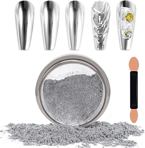 Laza Chrome Nagel Pulver Spiegel Effekt Metallic Staub Silber | Glitter Glasierte Maniküre Dekoration Reflektierendes Pigment für DIY Gel Polish Nail Art, Harz Handwerk