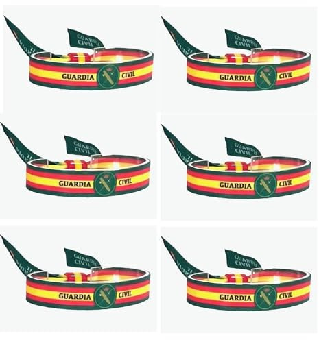 Pack de 6 Pulseras de la Guardia Civil de España. imagen en sublimación, resistentes. miden 30 x 1,4 cms. anudables y ajustables.. Unisex – coleccionable fuerzas de seguridad y ejércitos de España