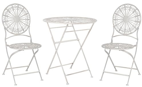 Beliani Garten Bistro Set Tisch mit 2 Stühlen zusammenklappbar Metall verwittert Effekt Weiß Scafia