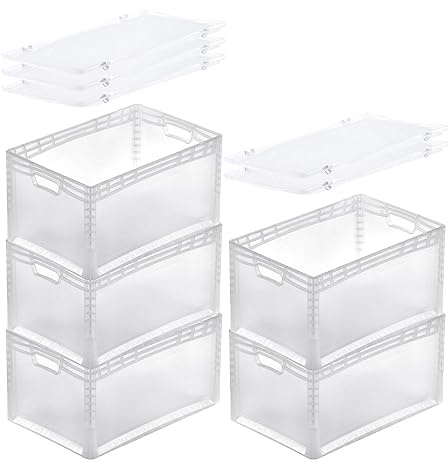PROREGAL SuperSparSet 5x Transparenter Eurobehälter LightLine mit offenem Griff & Scharnierdeckel | HxBxT 32x40x60cm | 66 Liter | Eurobox Transportbox Transportbehälter Stapelbehälter