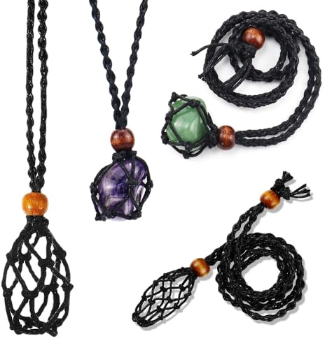 4 Stück Steinhalter Leer, Halskette Schnur Leerer, Leerer Steinhalter Kristall Steinhalter, Halskette Halter Quarz, Verstellbare Schnur Käfig, für DIY Anhänger Halskette Schmuck Machen