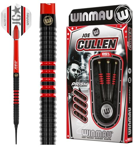 WINMAU Darts – Joe Cullen 85% Pro-serien 18 g tunna/20 g full vikt mjuka spetsdartset med dart-flyg och dartaxlar (stammar)