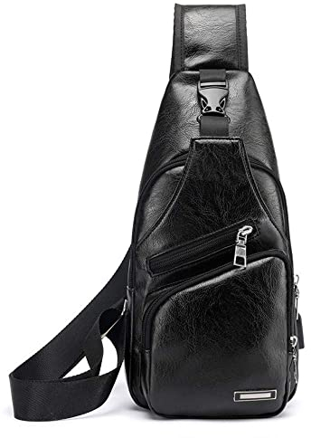 RajoNN Damen-Tasche, Handtaschen, wasserdichter Brust-Tagesrucksack für Herren, Brusttasche aus Leder, Umhängetasche, Schultertasche, schmaler Reißverschluss, Vintage-Leder, minimalistisch,