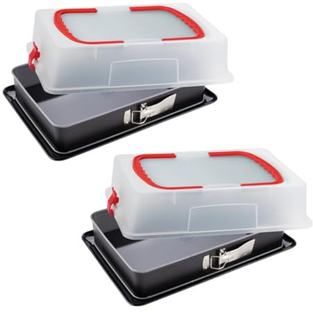 Dr. Oetker 9930650 Lot de 2 moules à gâteau rectangulaires avec couvercle de transport - Moule à lasagnes - Plat de cuisson - Plat à lasagnes - Acier - 42 x 29 x 7 cm