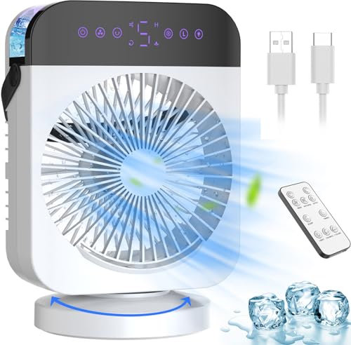 Portable Air Conditioner with Large LED Display, 4-Wind Speed&2-Mist Setting Mini Ac Unit, Small Air Coolers for Home with Timer/Light, Personal Oscillating Cooling Fan, Perfect for Room Study Office