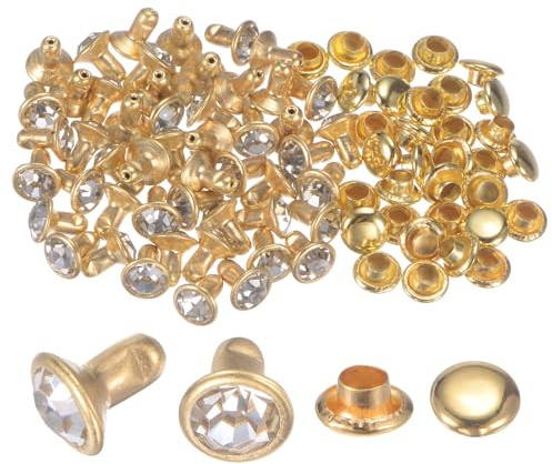 sourcing map 50pcs Crystal Rivets 6mm Rhinestone Rivets Rapid Stud Rivets for Clothing Leather Crafting Fabric Arts Crafts Decoration Leathercraft DIY Leather-Craft, Gold