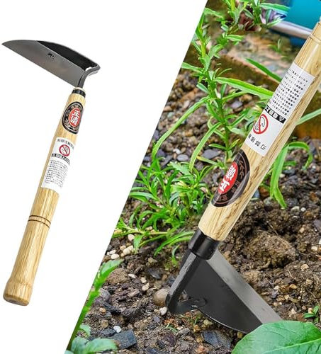 Falce giapponese per diserbo, zappa falce a mano, strumento per rimuovere erbacce, con lama in acciaio ad alto tenore di carbonio e manico in legno, per giardinaggio, diserbo e coltivazione