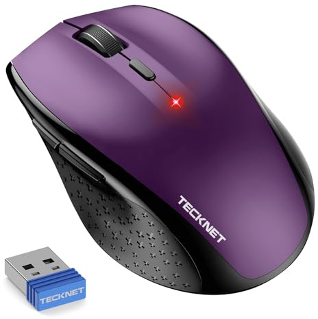 TECKNET Silent Maus Kabellose, 4800DPI 2.4GHz Leise Funkmaus mit USB-Dongle, 15 m Reichweite, Plug & Play, Side Control, 6 Verstellbare DPI Level, Sechs Knöpfe Wireless Maus für Büro Zuhause, Lila
