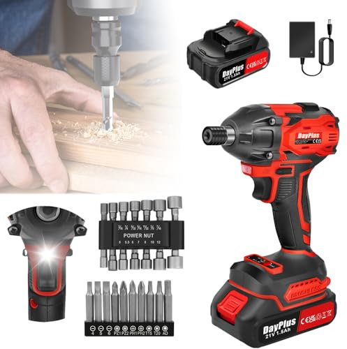 21V Cordless Impact Wrench 1/2Inch Battery Impact Gun, 450 N.m High Torque Brushless Power Impact Wrench with 1.5Ah Lithium Battery, 14 Impact Sockets Set, 12 Screwdriver Bits, Electric Impact Wrench