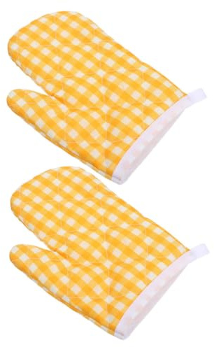 Ciieeo Heat-resistant Oven Mitts for Boys and Girls, 2pcs Microwave and Baking Gloves Set, Golden Plaid Cotton Blend, Insulated Cooking Gloves for Kitchen and Oven Use