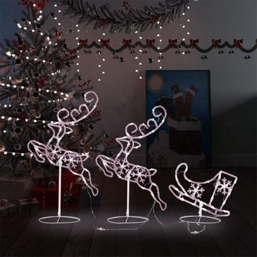 Furniture Item Home Acryl Weihnachten fliegende Rentiere & Schlitten 260x21x87cm Warmweiß Möbel