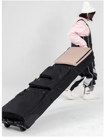 LCQSYE Snowboard Bag Skitaschen mit Rollen, Furnier-Doppelbrett-Ski-Baseball-Trolley, Doppelbrett-Skitasche Skitasche(Khaki 150 X36cm)