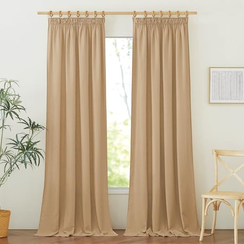 PONY DANCE Boho Leinen Vorhang Halbtransparente Gardinen mit Kräuselband | Leinenfarbe,2er Set,H245 x B140 cm,Leinenoptik Gardinen Schienensystem,Leinenvorhang Vintage Wohnzimmer,Linen Curtains